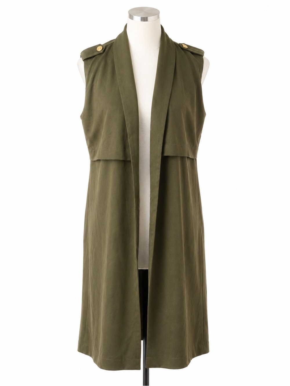 Elliatt Olive Green Sleeveless Long Duster Vest Jacket Size S